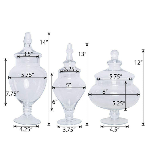Set of 3 10" 12" 14" tall Glass Apothecary Jars Containers with Lids - Clear GLAS_JAR12_CLR