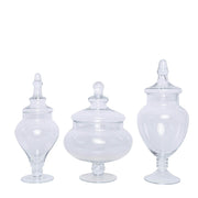 Set of 3 10" 12" 14" tall Glass Apothecary Jars Containers with Lids - Clear GLAS_JAR12_CLR