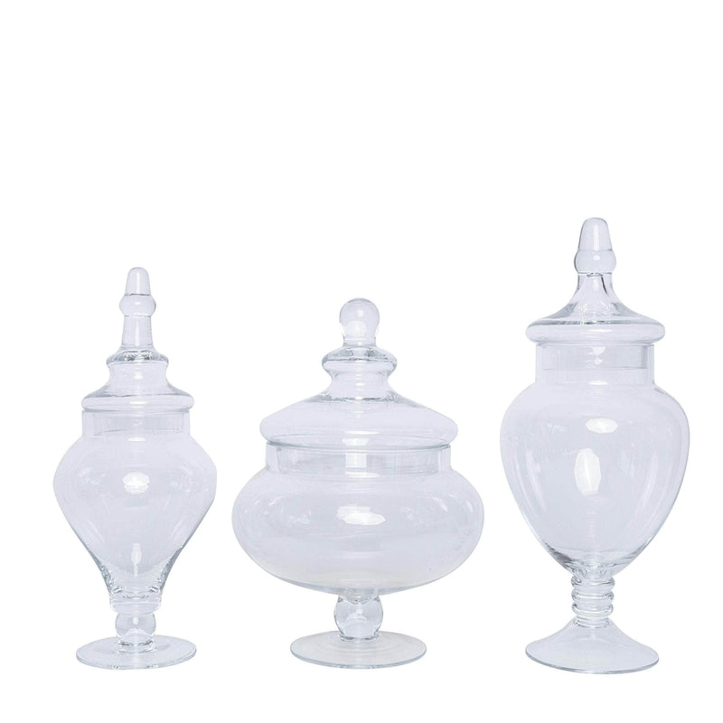 Set of 3 10" 12" 14" tall Glass Apothecary Jars Containers with Lids - Clear GLAS_JAR12_CLR