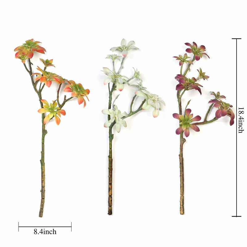 Set of 3 18" tall Faux Succulent Picks Sprays Stems - Assorted Colors ARTI_SUC_LS005_ALST