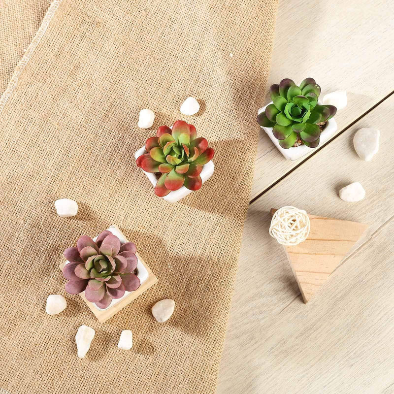Set of 3 3" tall Mini Faux Succulent Plants with Off White Ceramic Pots - Assorted Colors ARTI_SUC_PT012_ASST