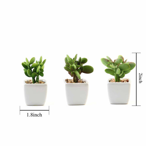 Set of 3 3" tall Mini Green Faux Small Succulent Plants with Off White Ceramic Pots ARTI_SUC_PT020_ASST