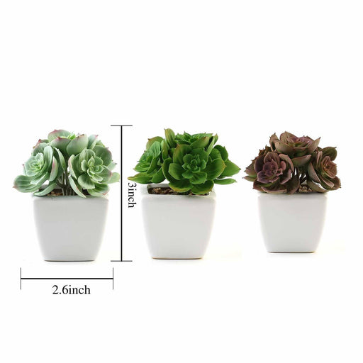 succulents cute pots Balsacircle 3 Green Assorted 5" Artificial Faux Succulent Echeveria Plants Off White Pots