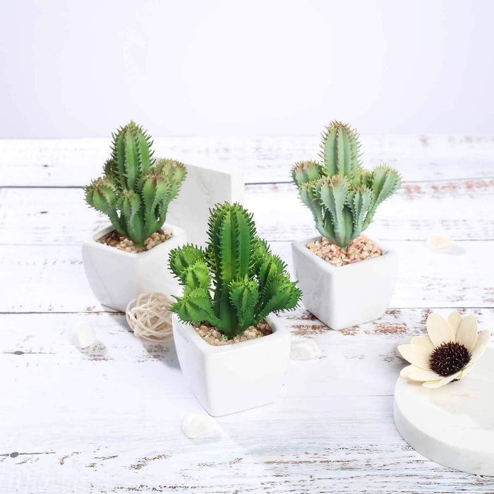 Set of 3 5" tall Faux Succulent Cactus Plants with Off White Ceramic Pots - Assorted Green ARTI_SUC_PT008_ASST