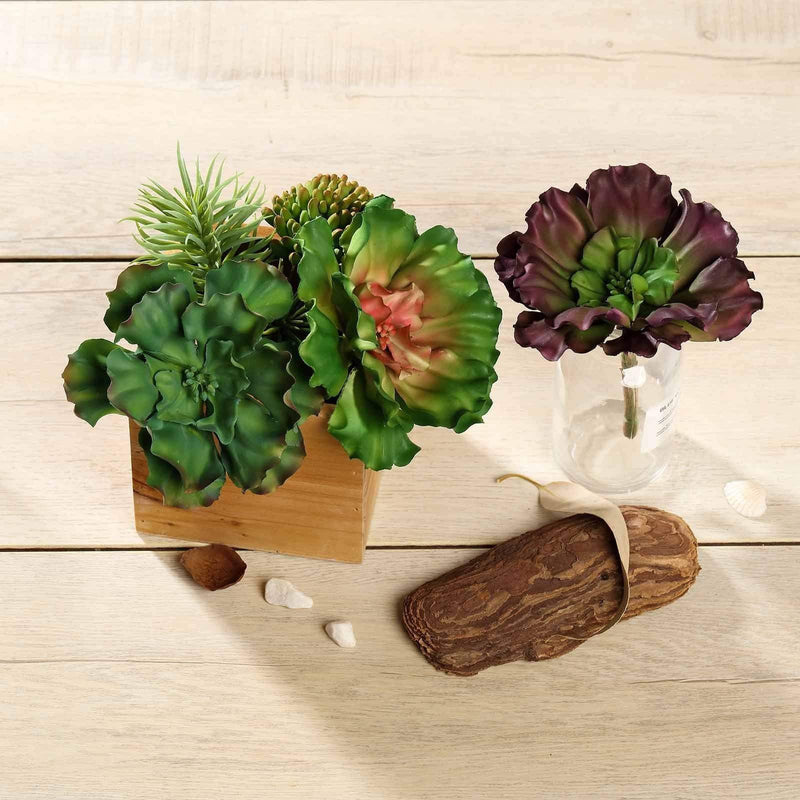 Set of 3 6" tall Faux Echeveria Rosettes Succulent Picks Stems - Assorted Colors ARTI_SUC_WS015_ASST