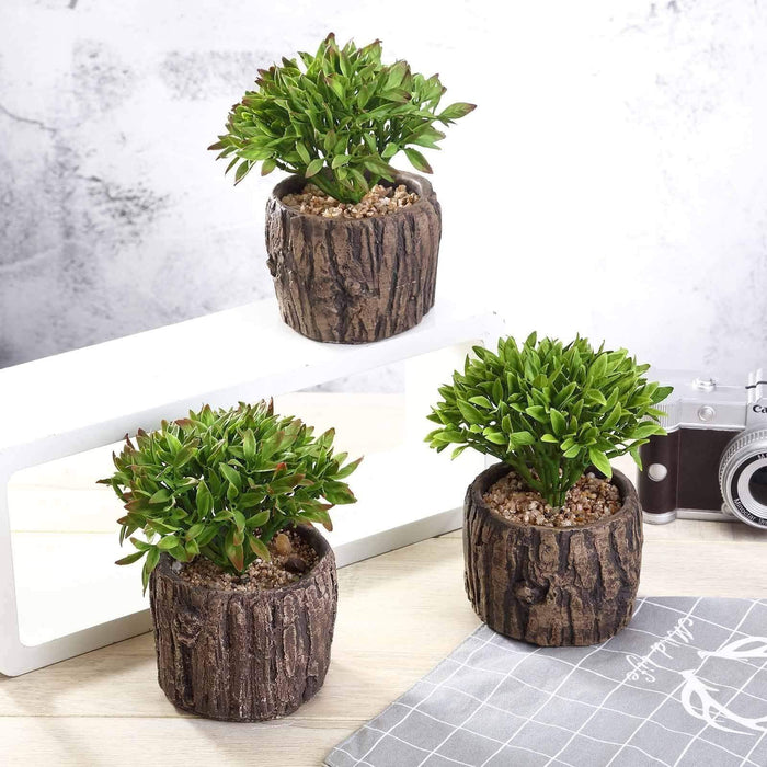 Set of 3 6" tall Faux Succulent Plants with Wood Clay Pots - Green ARTI_SUC_PT001_ASST