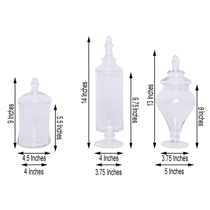 Set of 3 9" 13" 14" tall Glass Apothecary Jars Containers with Lids - Clear GLAS_JAR11_CLR