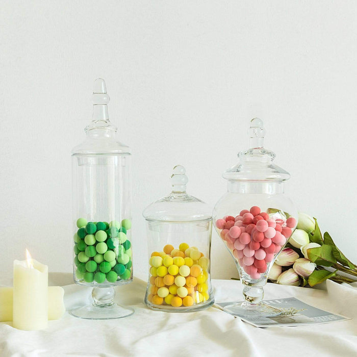 Glass Apothecary Candy Buffet Jars, Set of 3