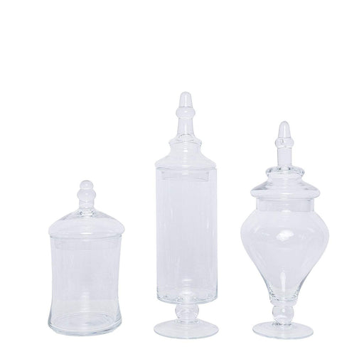 Set of 3 9" 13" 14" tall Glass Apothecary Jars Containers with Lids - Clear GLAS_JAR11_CLR