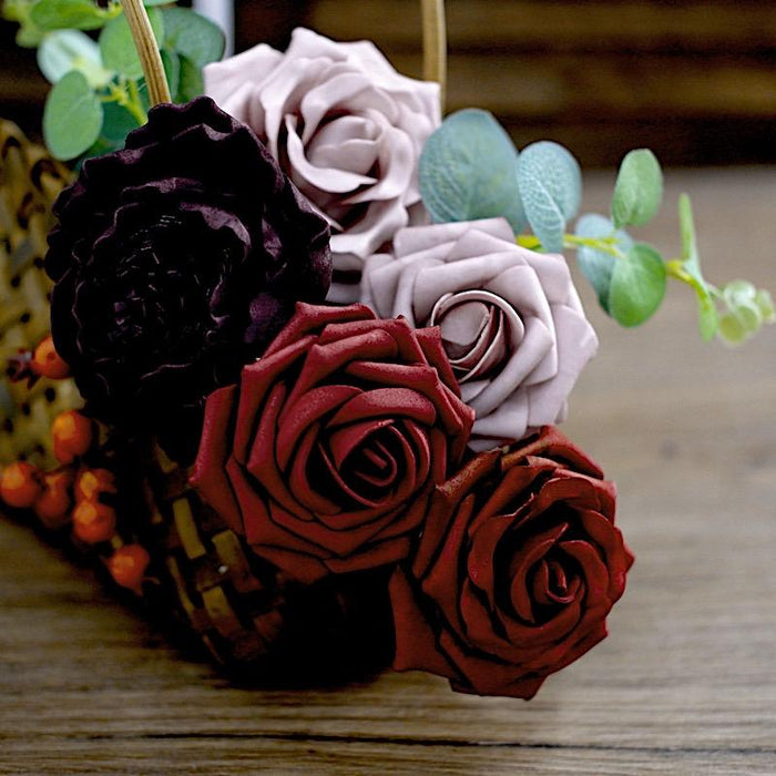 Silk Peonies and Foam Roses Artificial Flowers Box - Burgundy and Red ARTI_FOAMMIX_02_BURG080