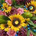 Silk Sunflowers and Foam Roses Artificial Flowers Box - Yellow Burgundy Pink ARTI_FOAMMIX_05_BURGPK
