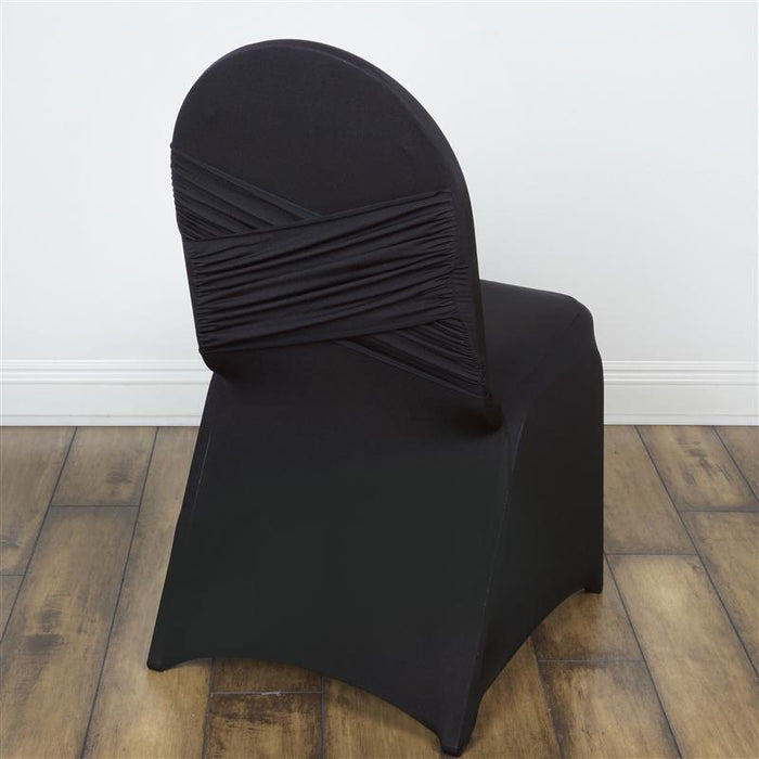 Spandex Banquet Chair Cover with Crisscross Design CHAIR_MADR_BLK