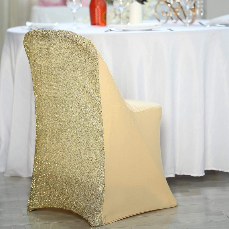 Spandex Folding Chair Cover with Glittered Metallic Back