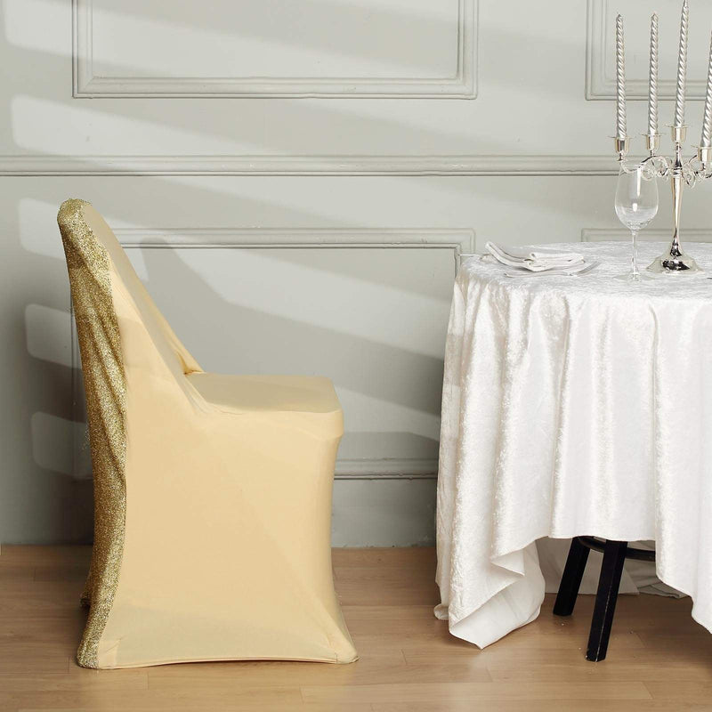 Spandex Folding Chair Cover with Glittered Metallic Back