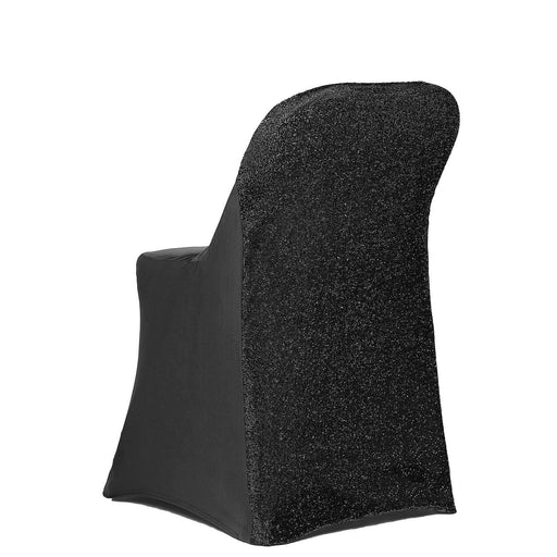 Spandex Folding Chair Cover with Glittered Metallic Back CHAIR_SPFD23_BLK