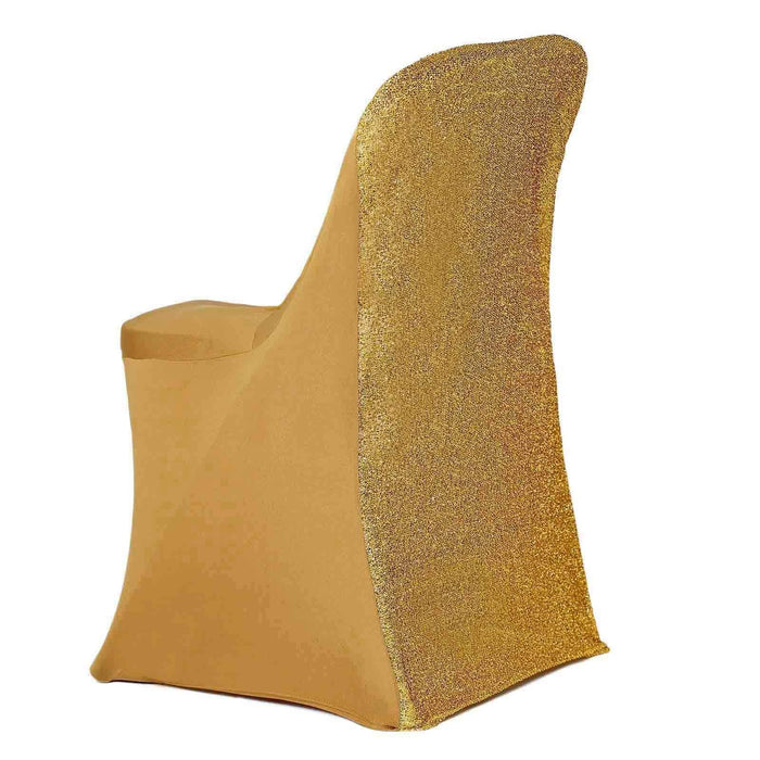 Spandex Folding Chair Cover with Glittered Metallic Back CHAIR_SPFD23_GOLD