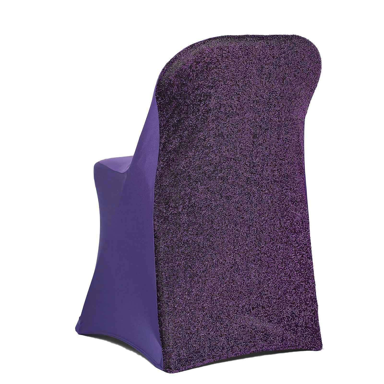 Spandex Folding Chair Cover with Glittered Metallic Back CHAIR_SPFD23_PURP