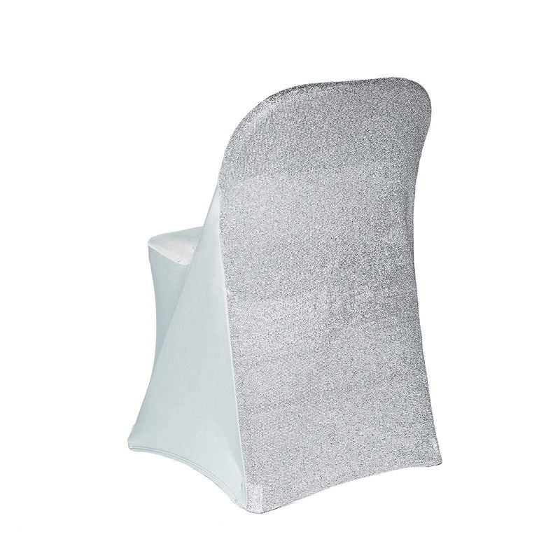 Spandex Folding Chair Cover with Glittered Metallic Back CHAIR_SPFD23_SILV_SILV