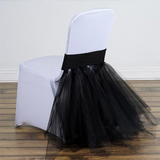 Spandex with Tulle Tutu Chair Cover CHAIR_TUTU02_BLK