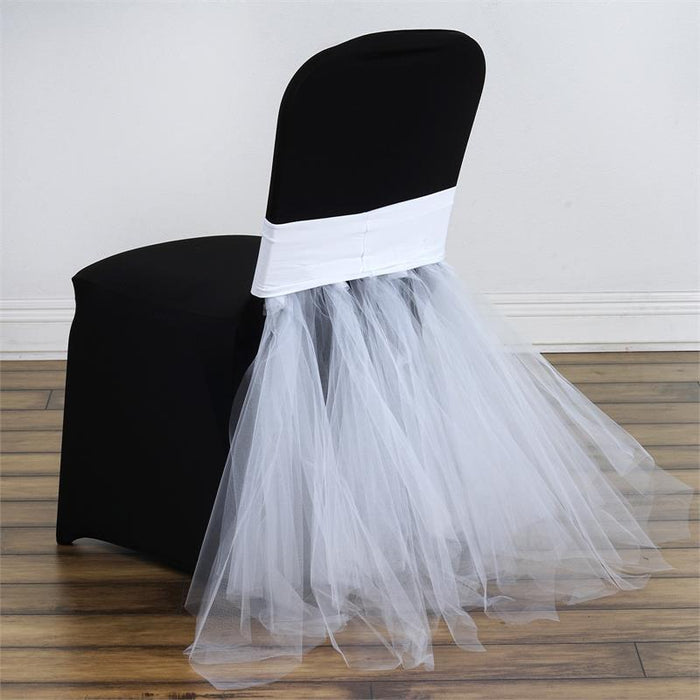 Spandex with Tulle Tutu Chair Cover CHAIR_TUTU02_WHT