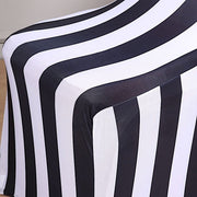 Striped Fitted Premium Spandex Banquet Chair Cover - Black and White CHAIR_SPX15_BLK