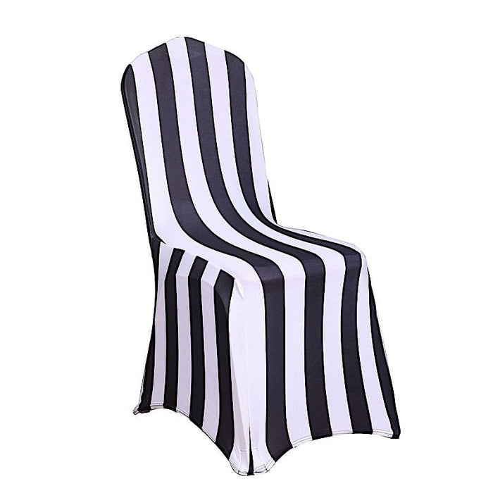 Striped Fitted Premium Spandex Banquet Chair Cover - Black and White