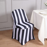 Striped Fitted Premium Spandex Folding Chair Cover - Black and White CHAIR_SPFD15_BLK