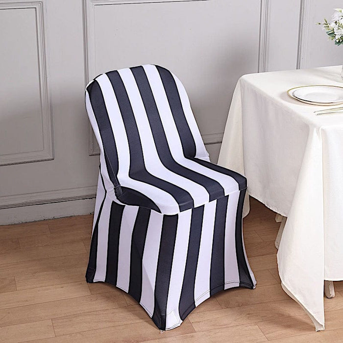 Striped Fitted Premium Spandex Folding Chair Cover - Black and White