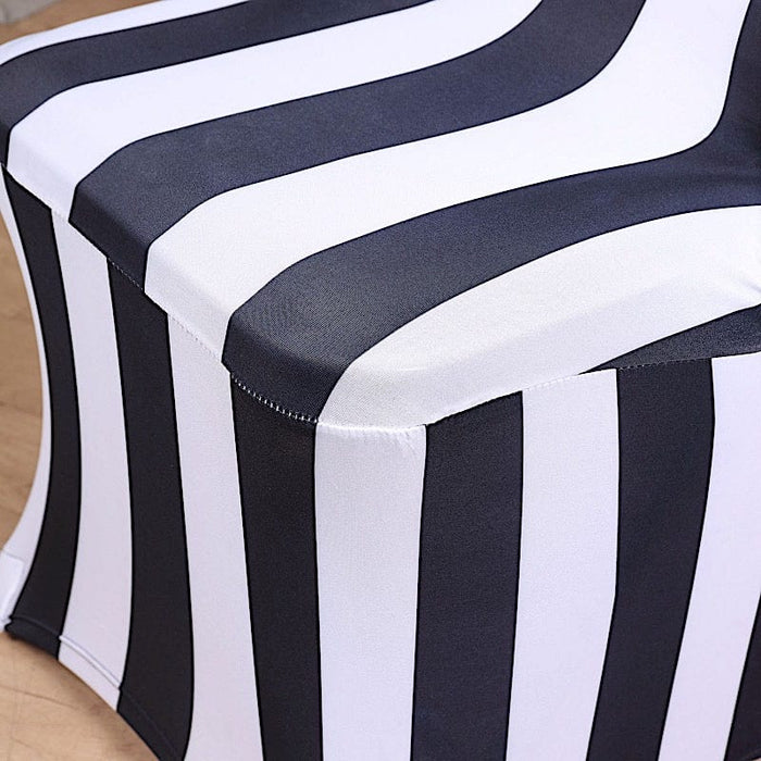 Striped Fitted Premium Spandex Folding Chair Cover - Black and White CHAIR_SPFD15_BLK