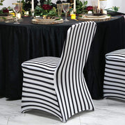 Striped Spandex Stretchable Chair Cover - Black and White CHAIR_SPX14_BLK