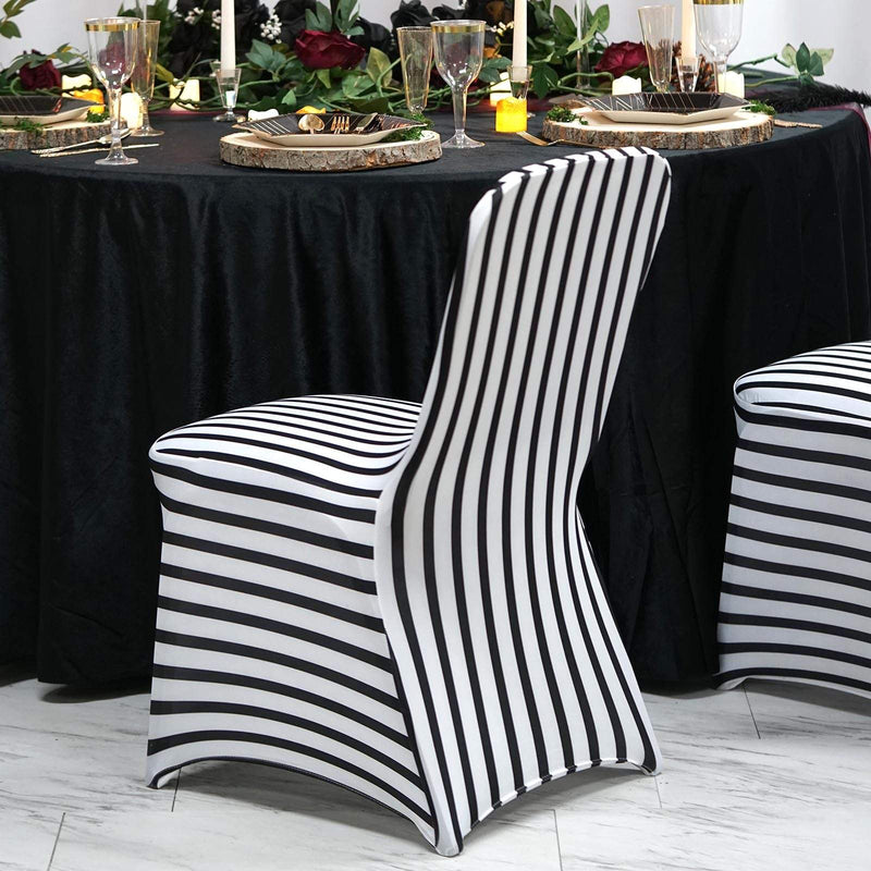Striped Spandex Stretchable Chair Cover - Black and White CHAIR_SPX14_BLK