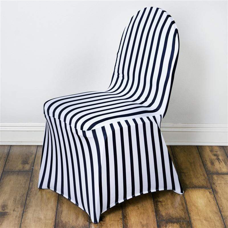 Striped Spandex Stretchable Chair Cover - Black and White CHAIR_SPX14_BLK