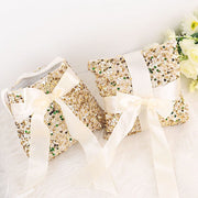 Velvet with Sequin Flower Girl Basket and Ring Bearer Pillow - Ivory and Gold WED_CER_FGRB_SEQ01_GOLD