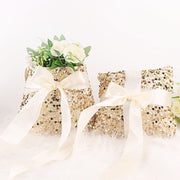 Velvet with Sequin Flower Girl Basket and Ring Bearer Pillow - Ivory and Gold WED_CER_FGRB_SEQ01_GOLD