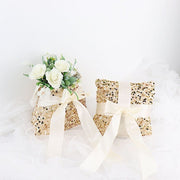 Velvet with Sequin Flower Girl Basket and Ring Bearer Pillow - Ivory and Gold WED_CER_FGRB_SEQ01_GOLD
