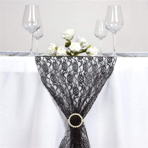 Wedding Lace Flowers Table Runner RUN_LACE_BLK