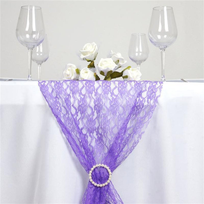 Wedding Lace Flowers Table Runner RUN_LACE_PURP