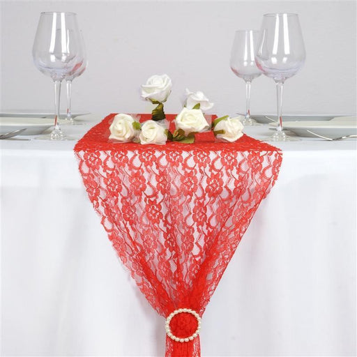 Wedding Lace Flowers Table Runner RUN_LACE_RED
