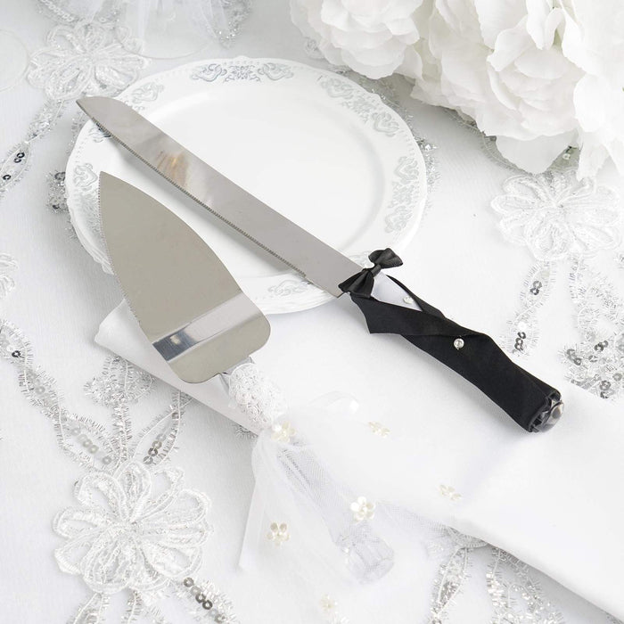 Wedding Stainless Steel Knife and Server Bride Groom Cake Serving Set - Silver SERV_001