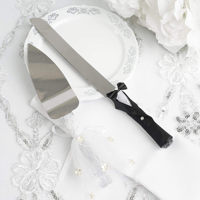 Wedding Stainless Steel Knife and Server Bride Groom Cake Serving Set - Silver SERV_001