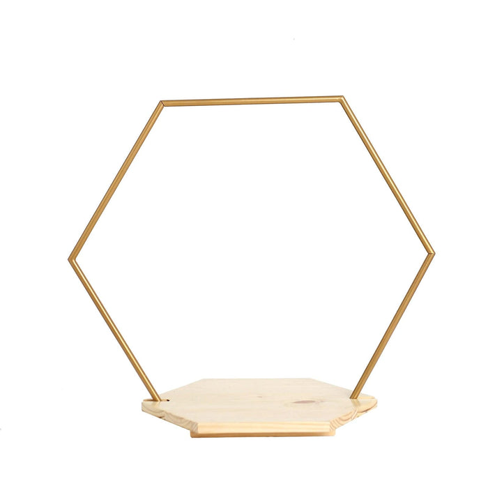 Wood with Hexagon Geometric Metal Arch Cake Display Stand - Gold CAKE_STND_HOPHX01_M_GOLD