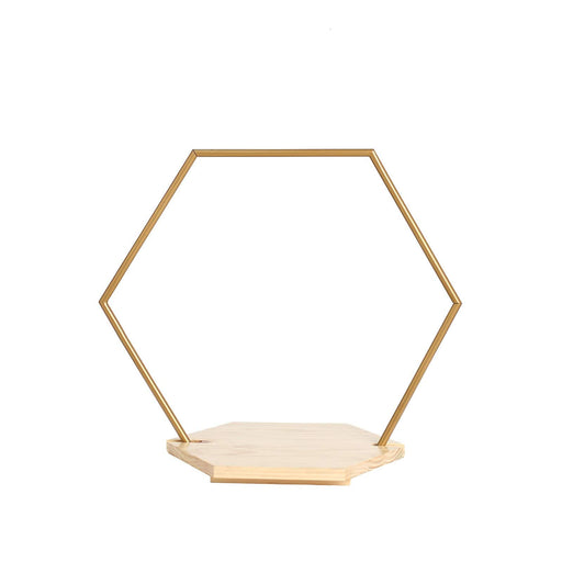 Wood with Hexagon Geometric Metal Arch Cake Display Stand - Gold CAKE_STND_HOPHX01_S_GOLD