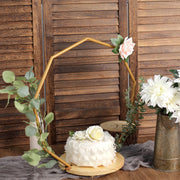 Wood with Nonagon Geometric Metal Arch Cake Display Stand - Gold
