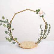 Wood with Nonagon Geometric Metal Arch Cake Display Stand - Gold