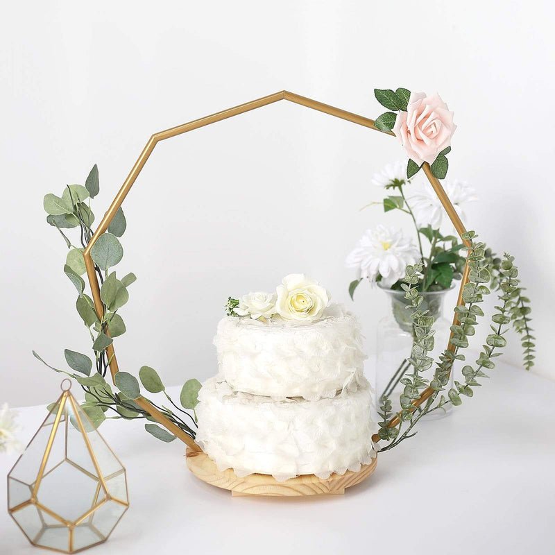 Wood with Nonagon Geometric Metal Arch Cake Display Stand - Gold