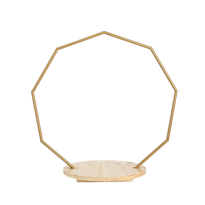 Wood with Nonagon Geometric Metal Arch Cake Display Stand - Gold