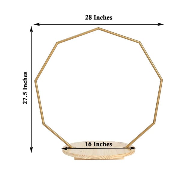 Wood with Nonagon Geometric Metal Arch Cake Display Stand - Gold