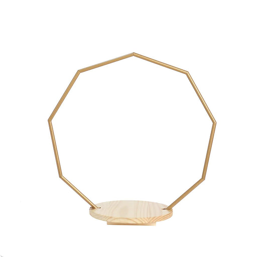 Wood with Nonagon Geometric Metal Arch Cake Display Stand - Gold CAKE_STND_HOPNG01_S_GOLD