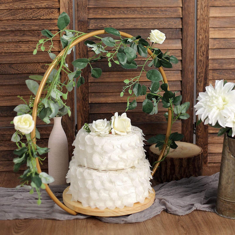 Wood with Round Geometric Metal Arch Cake Display Stand - Gold