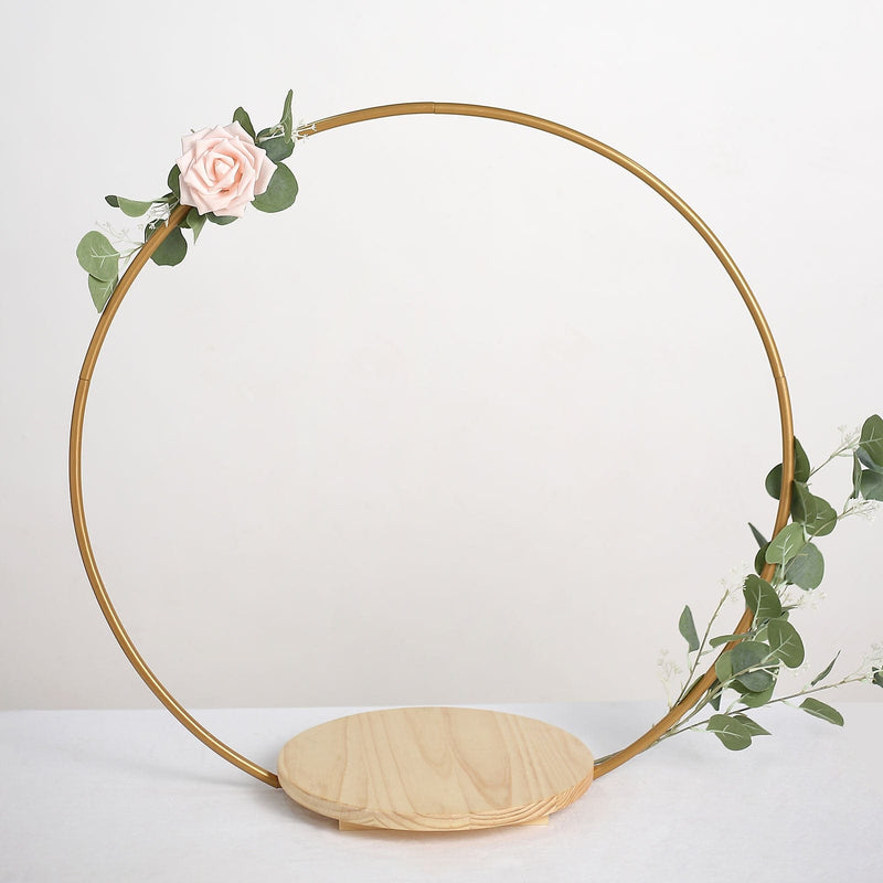 Wood with Round Geometric Metal Arch Cake Display Stand - Gold